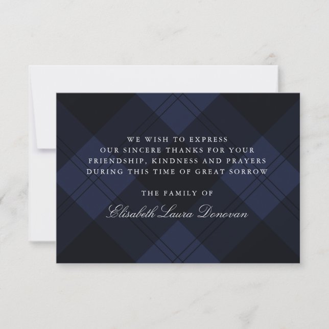 Convite Blue Tartan Classic Funeral Simpatia Obrigado (Frente)