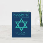 Convite Blue Teal Star of David Bat Mitzvah Passport<br><div class="desc">Navy Blue and Teal / Turquoise Star of David Bat Mitzvah Passport. Creative invitation for your Bar Mitzvah or Bat Mitzvah celebration. Fun Passport stamps on the inside and add your favorite photo. For inquiries about custom design changes by the independent designer please email paula@labellarue.com BEFORE you customize or place...</div>