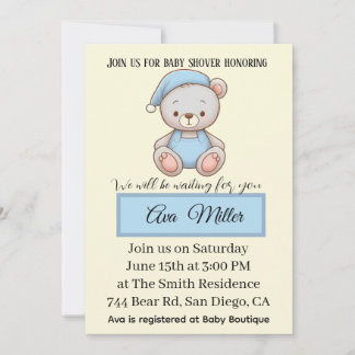 Convite Blue Teddy Bear Baby Shower Invitation |