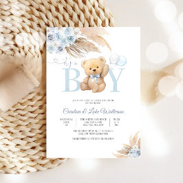 Convite Blue Teddy Bear Baby Shower Invitation
