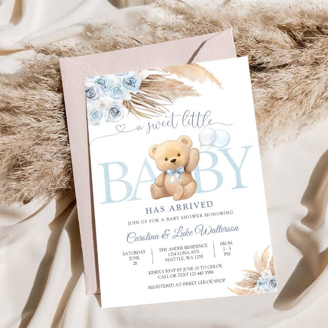 Convite Blue Teddy Bear Baby Shower Invitation (Criador carregado)