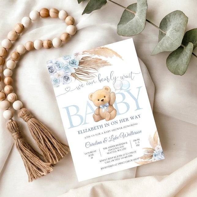 Convite Blue Teddy Bear Baby Shower Invitation (Criador carregado)
