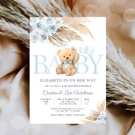 Convite Blue Teddy Bear Baby Shower Invitation