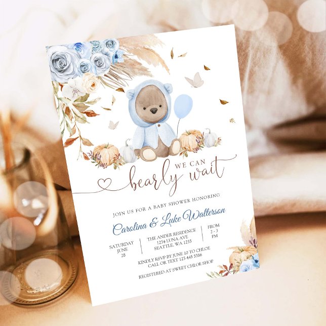 Convite Blue Teddy Bear Baby Shower Invitation (Criador carregado)