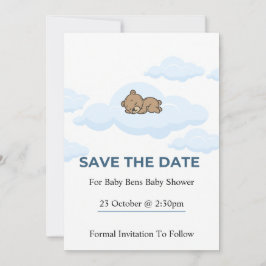 Convite Blue Teddy Bear Baby Shower Save the Date Card