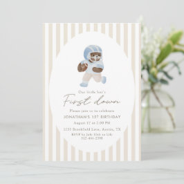 Convite Blue Teddy bear First Down Football First Birthday