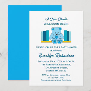 Convite Blue Teddy Bear Novo Capítulo Chá de fraldas Story