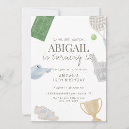 Convite Blue Tennis 12th Birthday Party for Girls Athletic