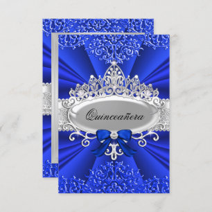 Convite Blue Tiara & Damask Quinceanera Invite