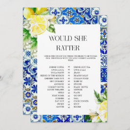 Convite Blue Tile Lemon Bridal Shower game