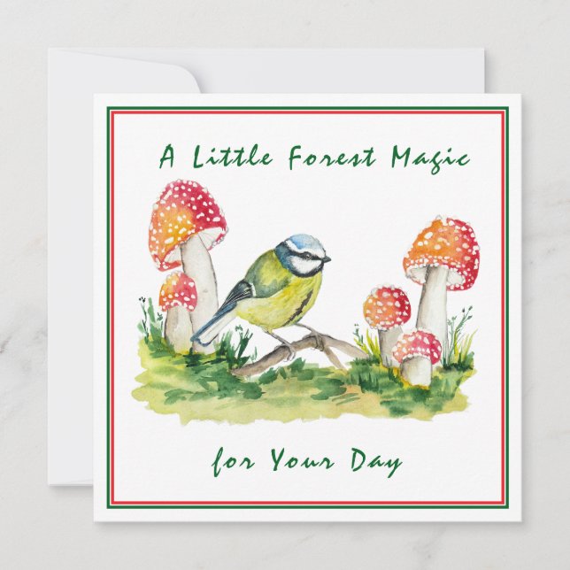 Convite Blue Tit and Fly Agaric Watercolor (Frente)