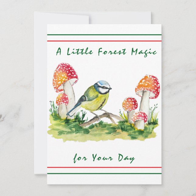 Convite Blue Tit and Fly Agaric Watercolor (Frente)