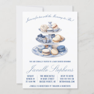 Convite Blue Toile China, Chá de fraldas vitoriano do Tea 