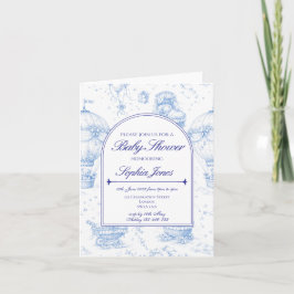 Convite Blue Toile de Jouy Baby Shower Invitation