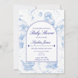 Convite Blue Toile de Jouy Baby Shower Invitation