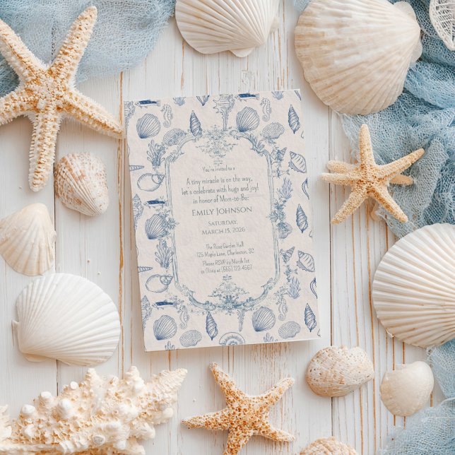 Convite Blue toile Ocean Baby Shower Invitation (Criador carregado)