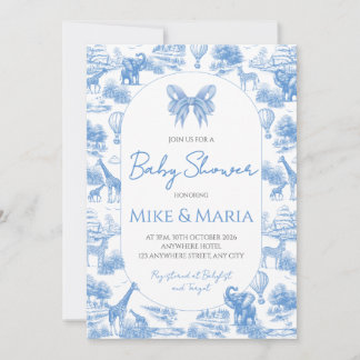 Convite Blue Toile Safari Baby Shower Invitation