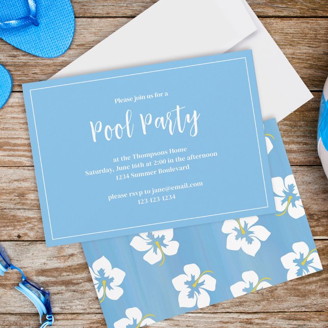 Convite Blue Tropical Floral Summer Party Personalizada (Criador carregado)