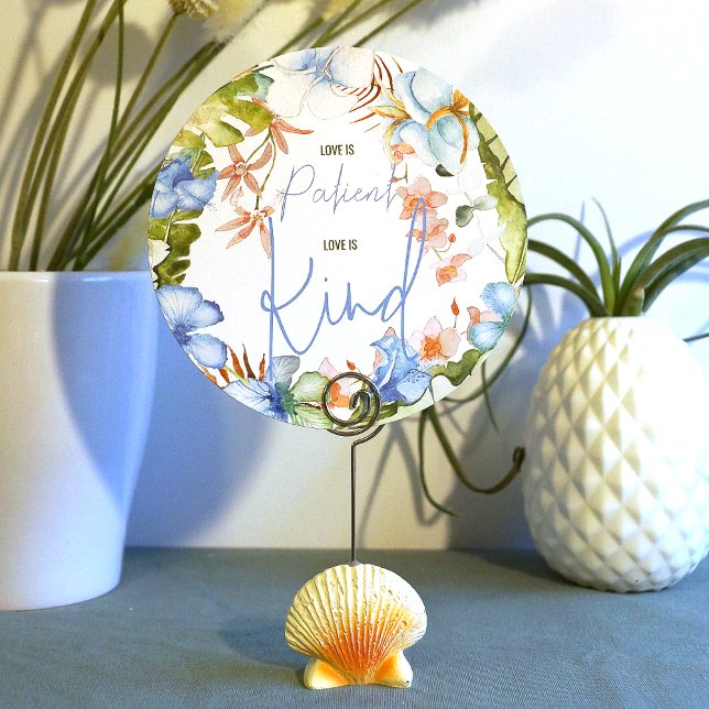 Convite Blue Tropical Love é o sinal de casamento do pacie (love is patient love is kind sign tropical blue hibiscus flowers wedding green banana leaves)