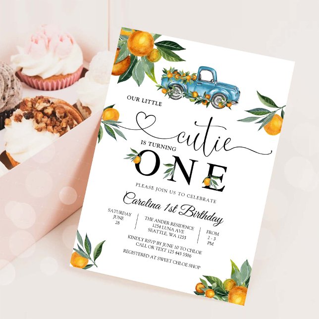 Convite Blue Truck Citrus 1st Birthday Invitation (Criador carregado)