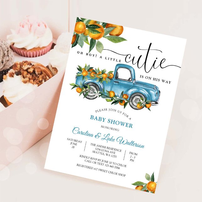 Convite Blue Truck Citrus Baby Shower Invitation (Criador carregado)