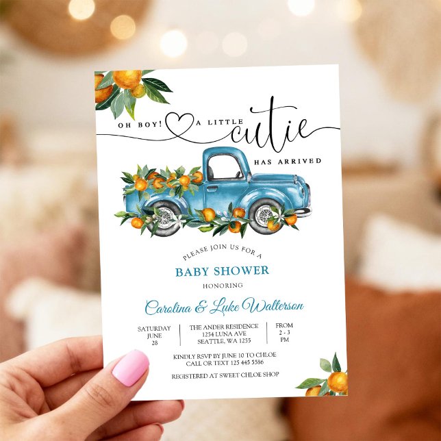 Convite Blue Truck Citrus Baby Shower Invitation (Criador carregado)
