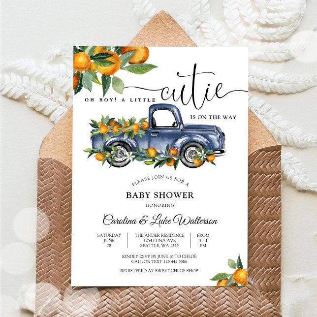 Convite Blue Truck Cutie Baby Shower Invitation (Criador carregado)