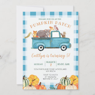 Convite Blue Truck Pumpkin Patch Gingham quinto aniversári