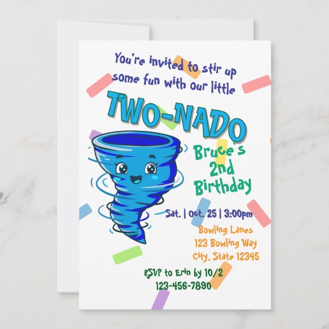 Convite Blue TwoNado, 2nd birthday invitation (Frente)