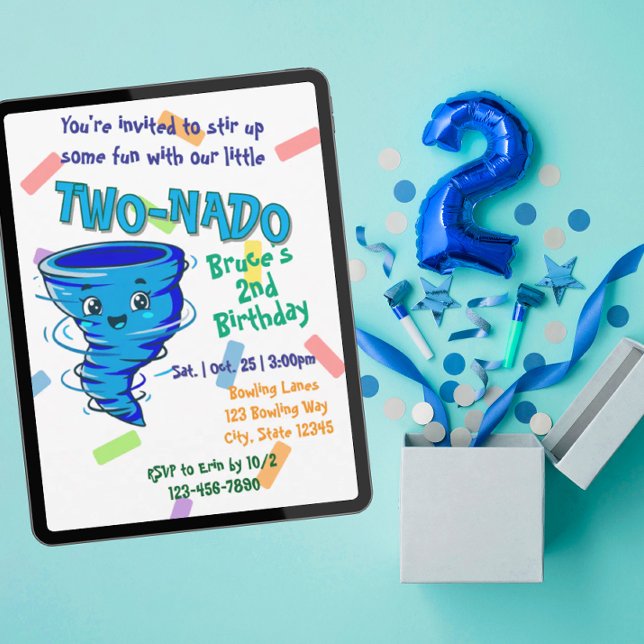 Convite Blue TwoNado, 2nd birthday invitation (Criador carregado)