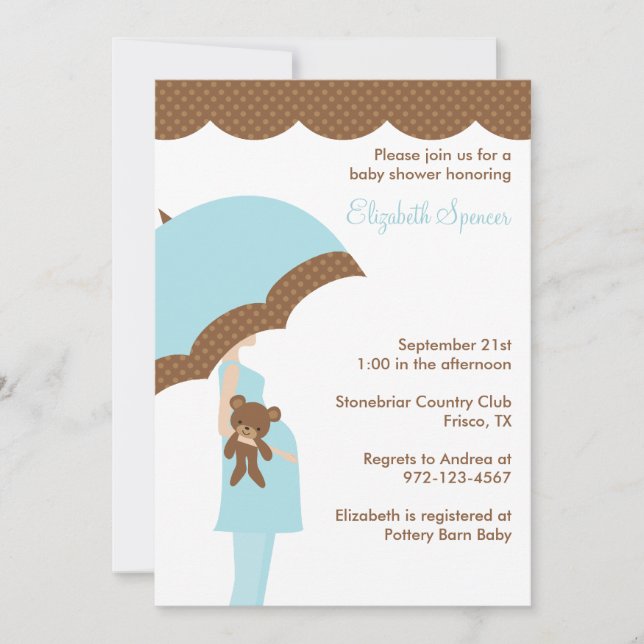 Convite Blue Umbrella Baby Shower Invants (Frente)