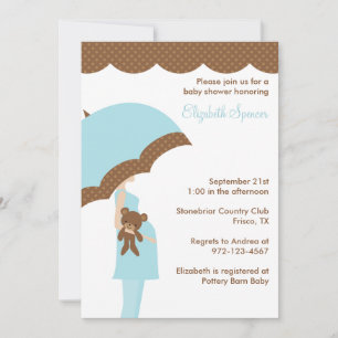 Convite Blue Umbrella Baby Shower Invants