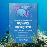 Convite Blue Underwater Axolotl Kids se divertem no aniver<br><div class="desc">Celebrar o aniversário do seu filho com nosso encantador convite de aniversário para crianças Axolotl Blue Underwater! Apresentando um delicioso tema submarino, este convite mostra um design lúdico com axolotas coloridas nadando entre os elementos aquáticos. O vibrante pano de fundo azul acrescenta um senso de aventura, perfeito para uma emocionante...</div>