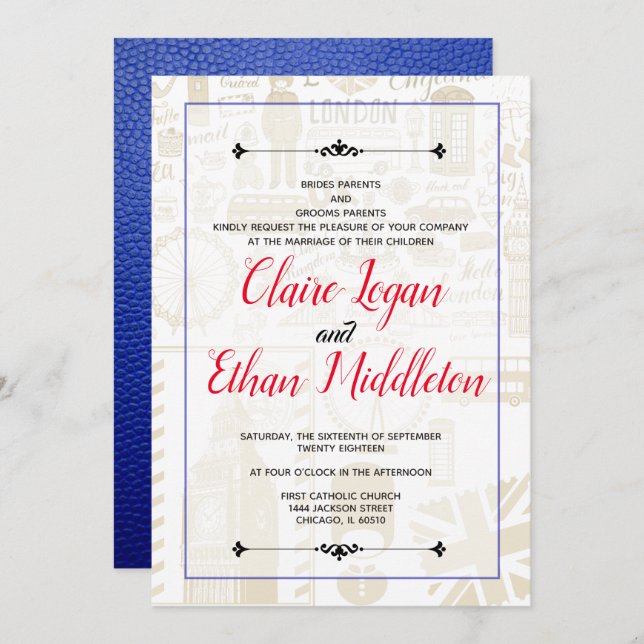 Convite Blue United Kingdom Passport Invation (Frente/Verso)