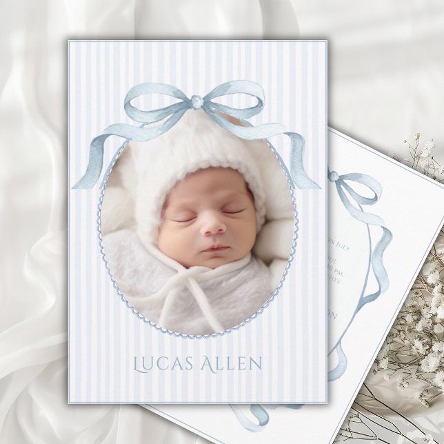 Convite Blue Vintage Elegant Baby Boy Birth Announcement (Criador carregado)