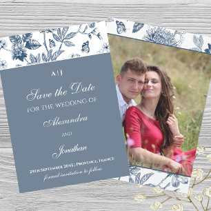 Convite Blue Vintage Floral French Save the Date Photo