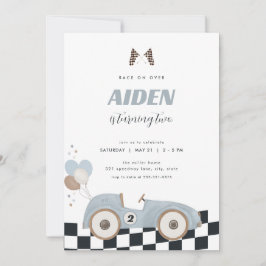 Convite Blue Vintage Race Car Boy Birthday Invite 