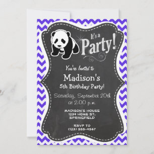 Convite Blue Violet Chevron; Panda