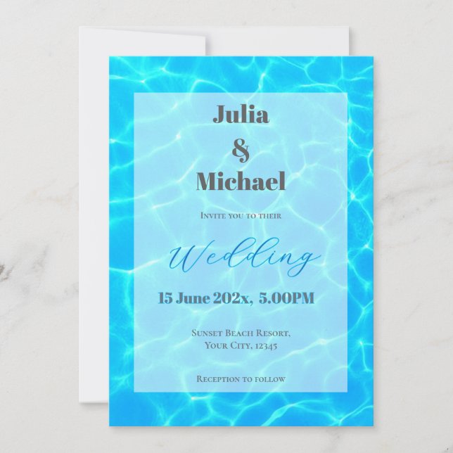 Convite Blue Water Beach & Destination Wedding Ocean Theme (Frente)