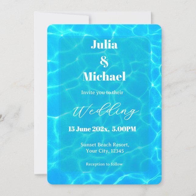 Convite Blue Water Beach & Destination Wedding Ocean Theme (Frente)