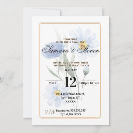 Convite Blue Water Color Flower Wedding Celebration Invite
