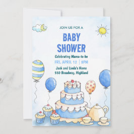 Convite Blue Watercolor Baby Shower Invitation