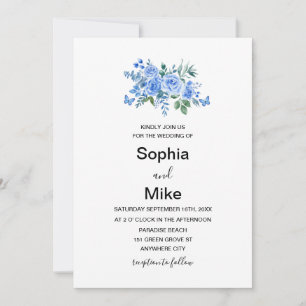 Convite Blue Watercolor Borboletas Florais Casamento