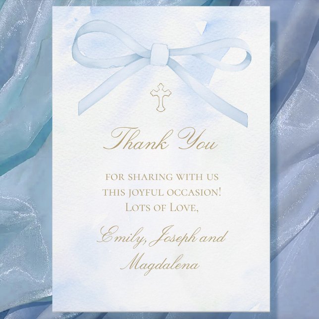 Convite blue watercolor bow Thank You card (Criador carregado)