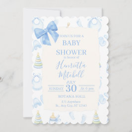 Convite Blue Watercolor Boy Baby Shower Invitation