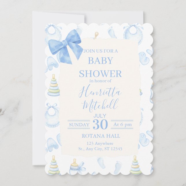 Convite Blue Watercolor Boy Baby Shower Invitation (Frente)