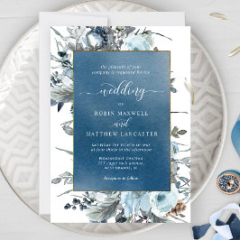 Convite Blue Watercolor com Casamento Floral Azul Elegante