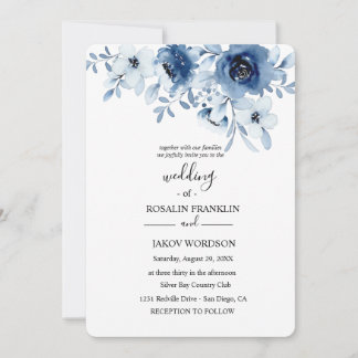 Convite blue watercolor floral wedding Invitation