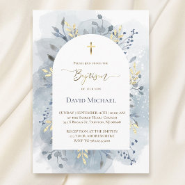 Convite blue watercolor foliage Baptism 