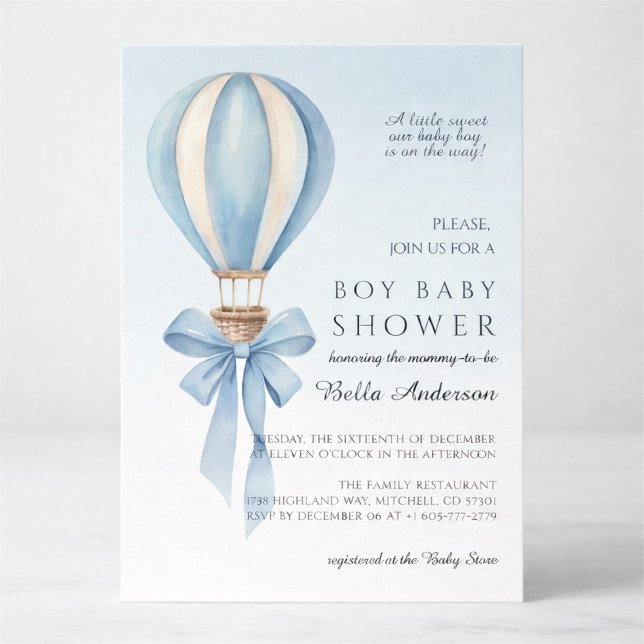 Convite Blue Watercolor Hot Air Balloon Boy Baby Shower (Blue Watercolor Hot Air Balloon Boy Baby Shower Invitation)